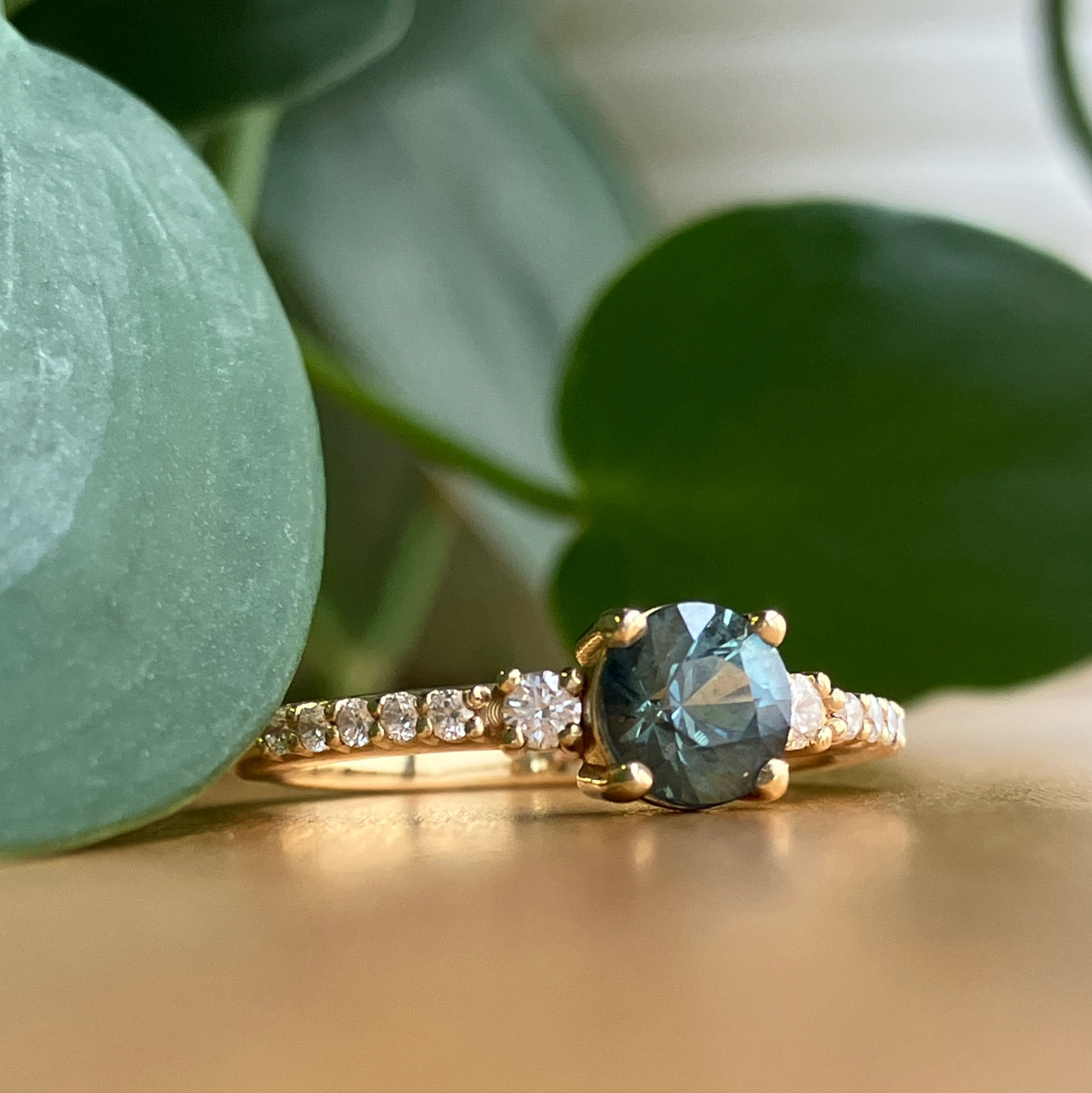 The Andrea, Teal Sapphire Engagement Ring