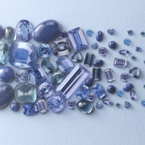 selection of purple gemstones used in the custom jewellery process