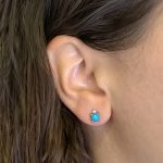 turquoise and diamond stud earring on ear | Posy Fine Jewellery Toronto